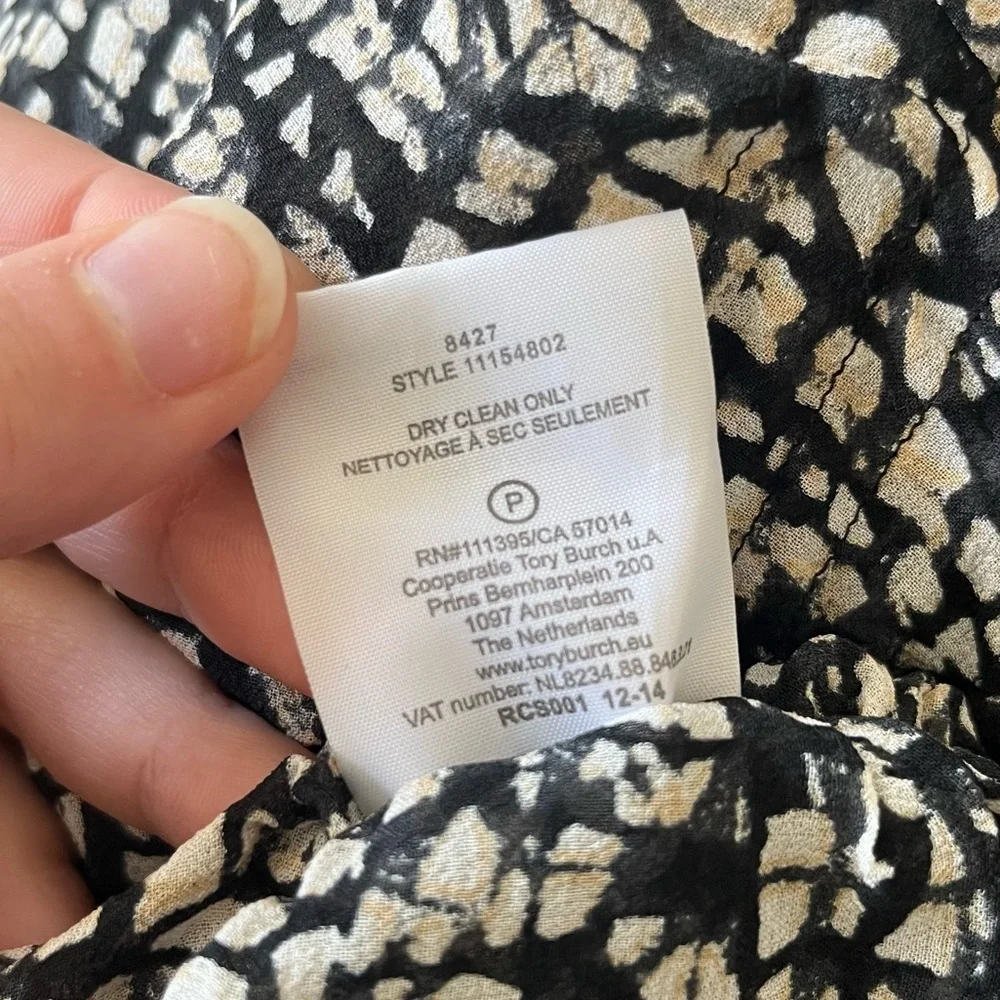 Tory Burch Silk Black White Patterned Tunic Kaftan Flowy Semi Sheer Top EUC XS/S
